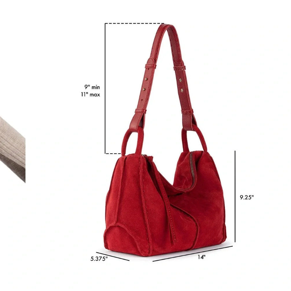 The Sak Los Feliz Scarlet Red Suede Hobo Bag Handbag Purse - Picture 5 of 16